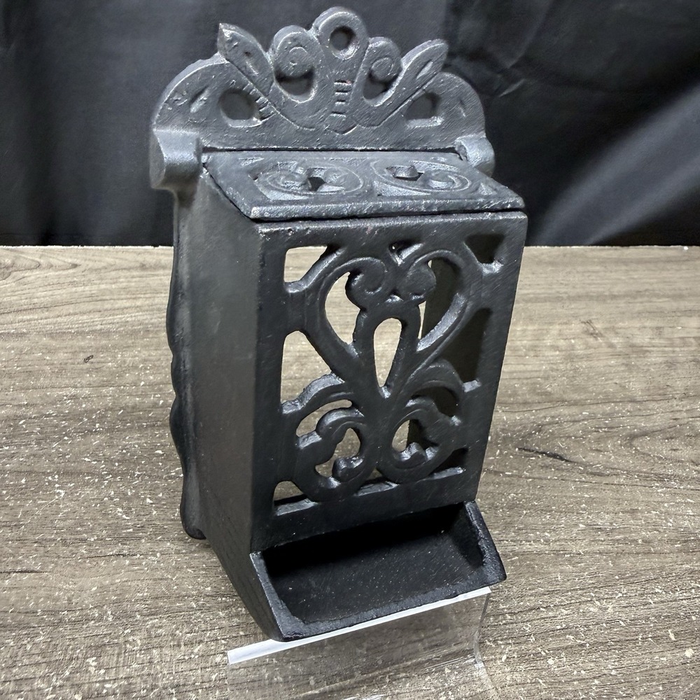 Vintage Cast Iron Match Holder Wall Mount Style Black Rustic Decor USA
